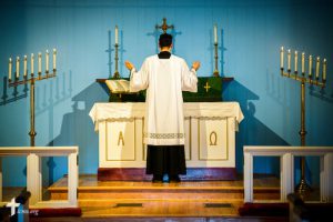 Vicar Jacob Benson leads morning Matins at the start of the first domestic Mercy Medical Team on Friday, Aug. 26, 2016, at Shepherd of the City Lutheran Church in Philadelphia. LCMS Communications/Erik M. Lunsford