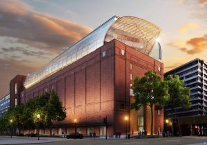 Exterior rendering of the eight-story, 430,000-square-foot Museum of the Bible. Opening in 2017, the museum is being designed by lead architect group SmithGroupJJR, whose portfolio includes the National Museum of African American History and Culture, International Spy Museum and the Smithsonian’s National Museum of the American Indian. (Photo credit: SmithGroupJJR)