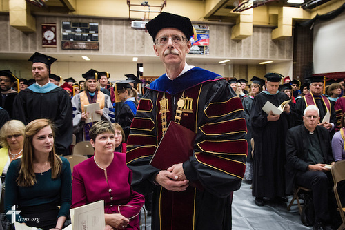 The Rev. Dr. Daniel Lee Gard, president of Concordia University Chicago, walks in a procession at the beginning of his inauguration at the college in River Forest, Ill., on Friday, Oct. 10, 2014. LCMS Communications/Erik M. Lunsford