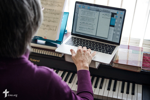 Church musician and Deaconess Sandra Rhein works at her home on Friday, Feb. 2, 2018, in South Bend, Ind. LCMS Communications/Erik M. Lunsford