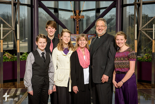 Portrait of the Rev. Hans Trinklein and his family at the International Center chapel of The Lutheran ChurchMissouri Synod on Monday, Feb. 29, 2016, in Kirkwood, Mo. LCMS Communications/Erik M. Lunsford