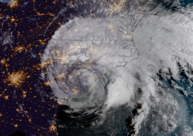 Image of Hurricane Florence approaching the Carolina coast. NOAA / noaa.gov and the NOAA Environmental Visualization Laboratory