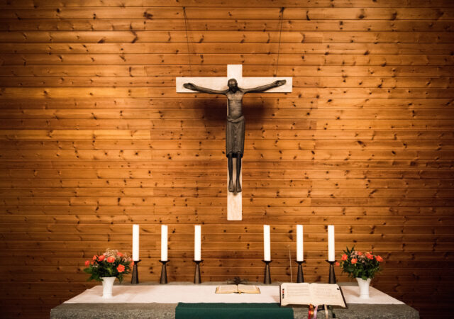 The crucifix at Paul-Gerhardt Gemeinde, a SELK Lutheran church in Braunschweig, Germany, on Thursday, Nov. 12, 2015. LCMS Communications/Erik M. Lunsford