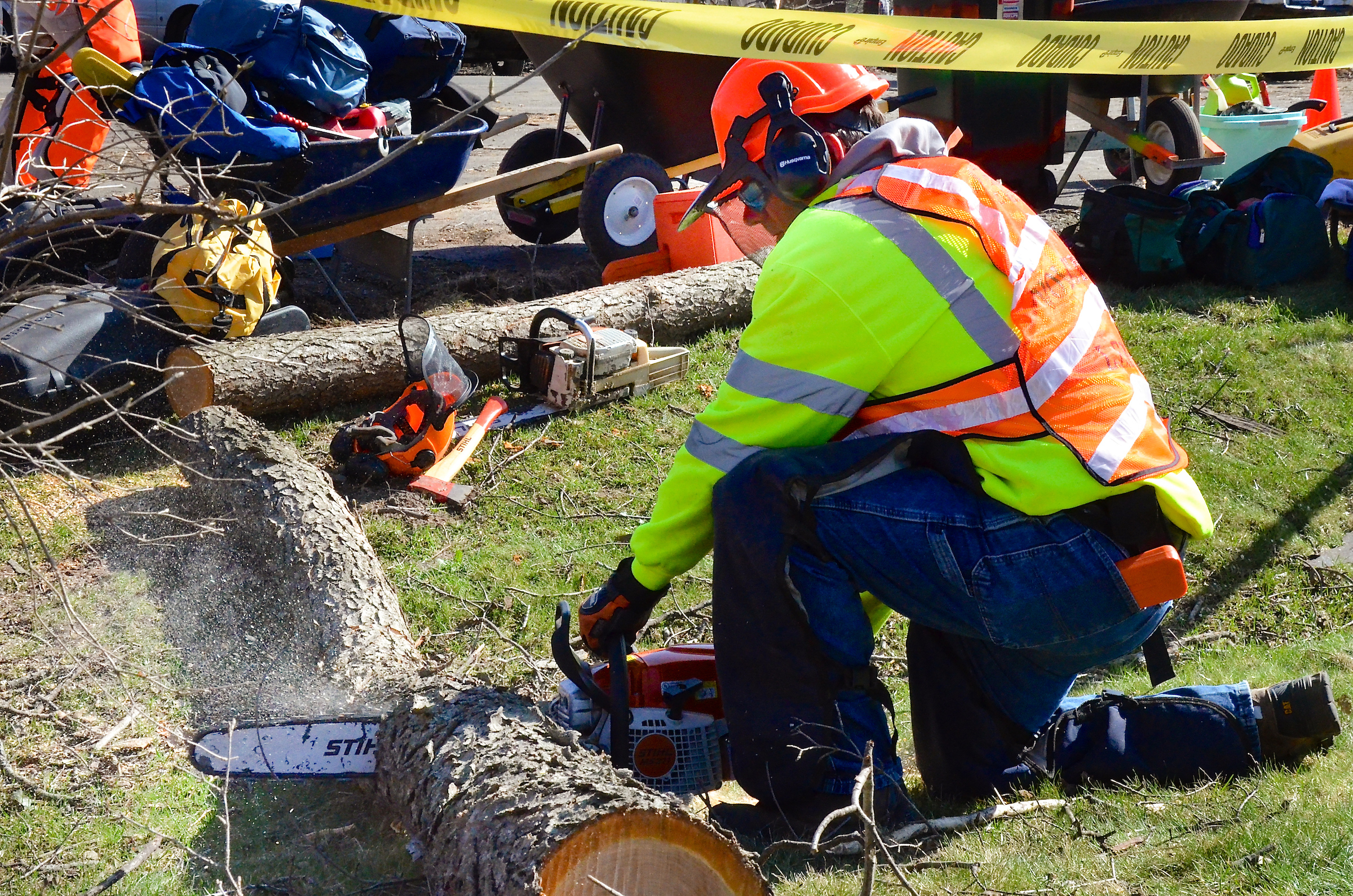 Dozens of chainsaw specialists were part of the more than 200 Lutheran volunteers who responded on Saturday, April 11, 2015, to tornado cleanup in Rochelle, Ill. LCMS Communications/Al Dowbnia
