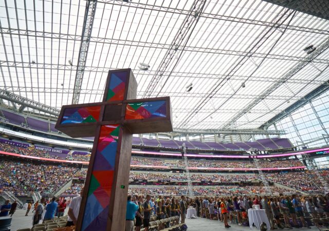 Lutheran youth and adults gather at US Bank Stadium in Minneapolis, Minnesota, for the final Divine Service at the 2019 LCMS National Youth Gathering. LCMS Youth Ministry