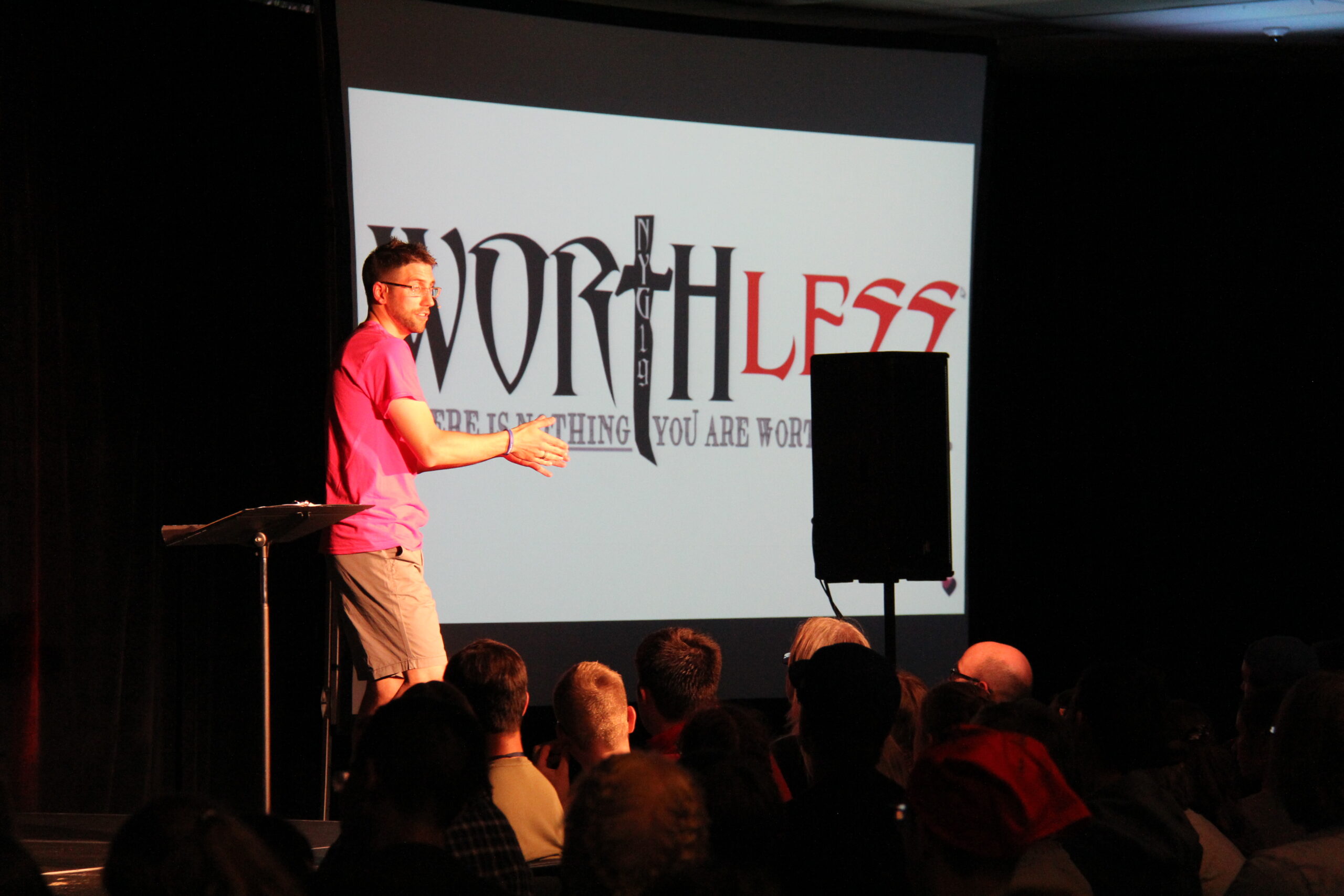 Rev. Glenn Worcester gives a keynote address at the Lutheran Church-Canada 2019 National Youth Gathering. Used with permission. (Chanel Chursinoff / Lutheran Church-Canada)