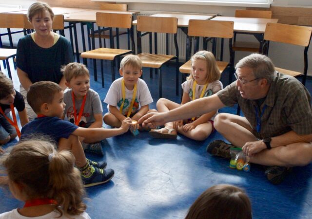Michael Olin teaches about God’s gifts during English Bible Camp, Kluczbork, Poland, July 2019.