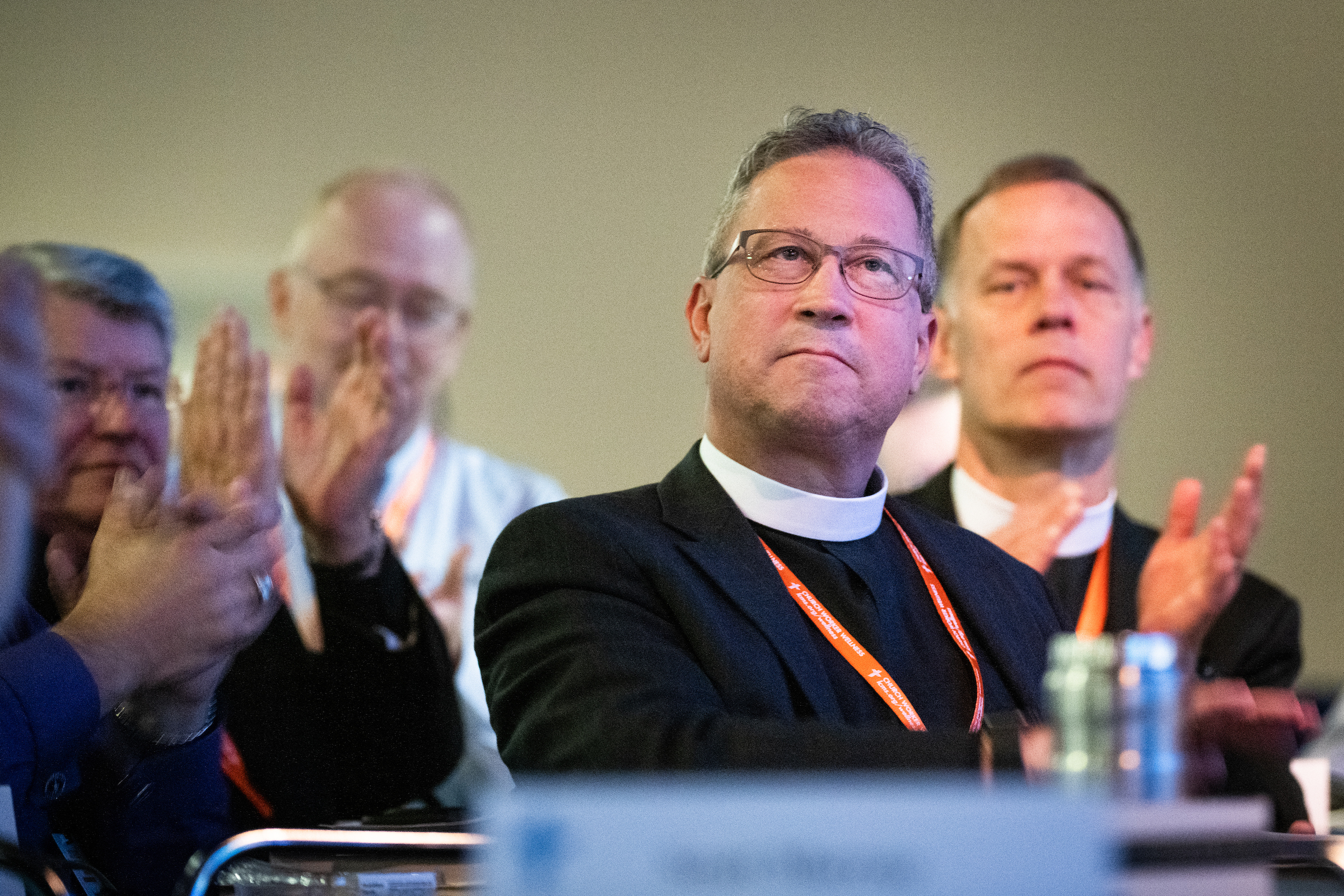 The Rev. Peter K. Lange, president of LCMS Kansas District, receives a round of applause after being elected the Synod's first vice-president during the 67th Regular Convention of The Lutheran ChurchMissouri Synod on Sunday, July 21, 2019, at the Tampa Convention Center in Tampa, Fla. LCMS Communications/Erik M. Lunsford