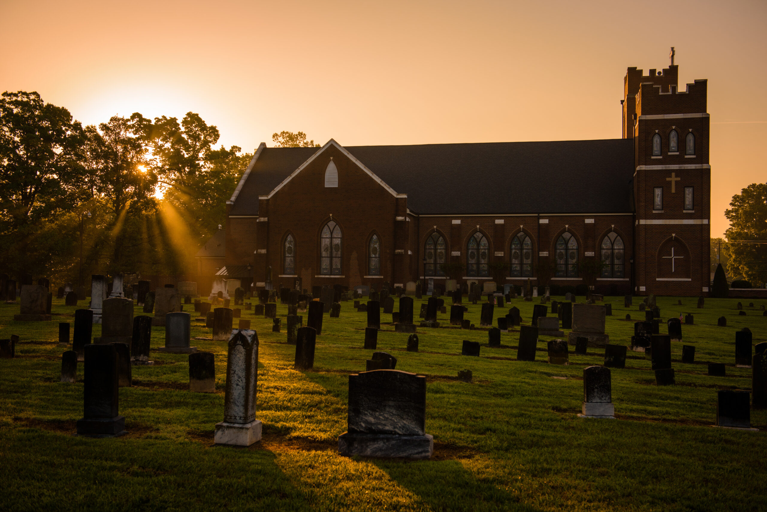 Sunrise over the cemetery at St. John's Lutheran Church, Conover, N.C, on Saturday, April 22, 2017, in Hickory, N.C. LCMS Communications/Erik M. Lunsford Sunrise over the cemetery at St. John's Lutheran Church, Conover, N.C, on Saturday, April 22, 2017. LCMS Communications/Erik M. Lunsford