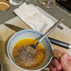 Egg and nutmeg mixture.