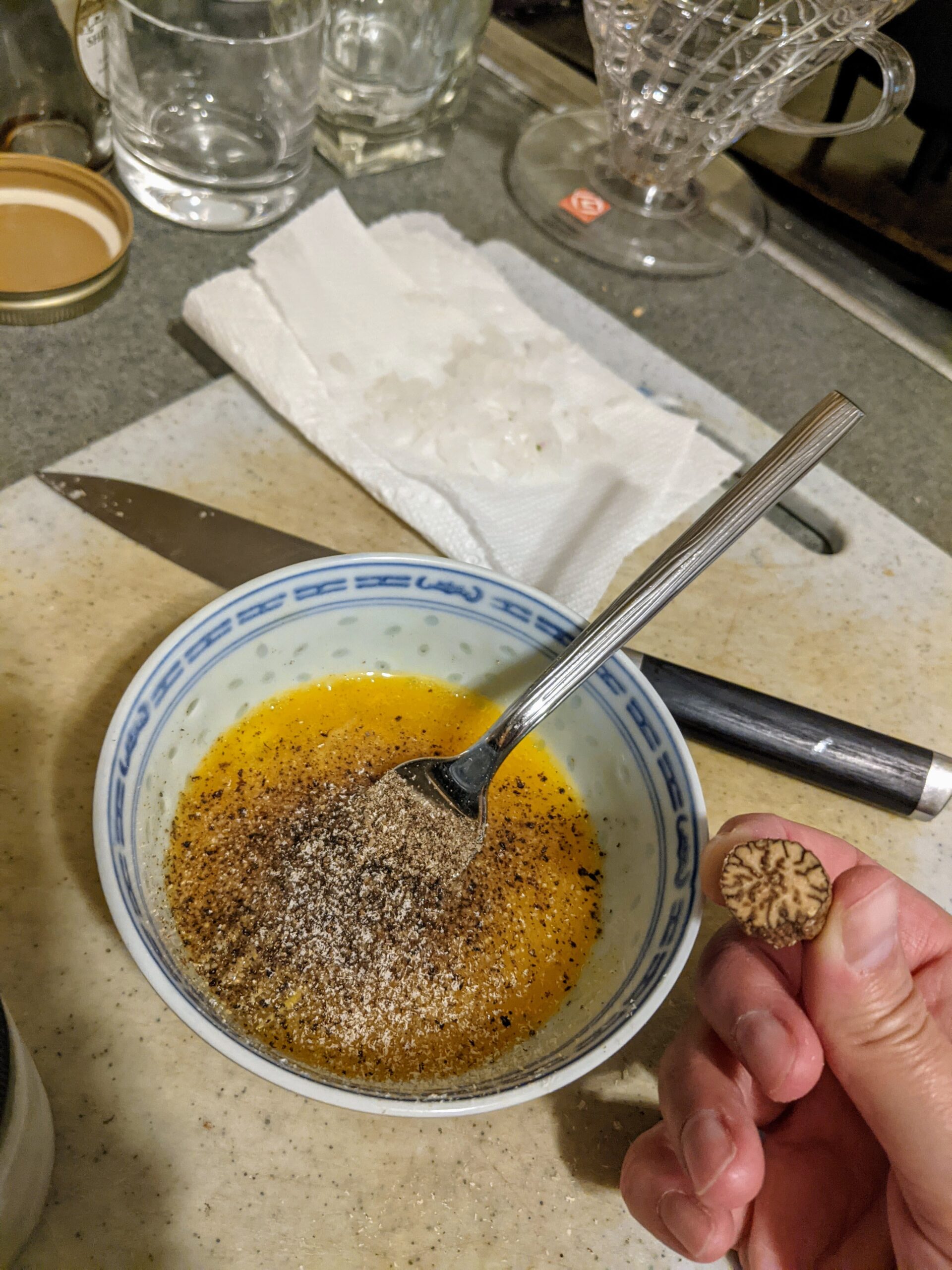 Egg and nutmeg mixture.