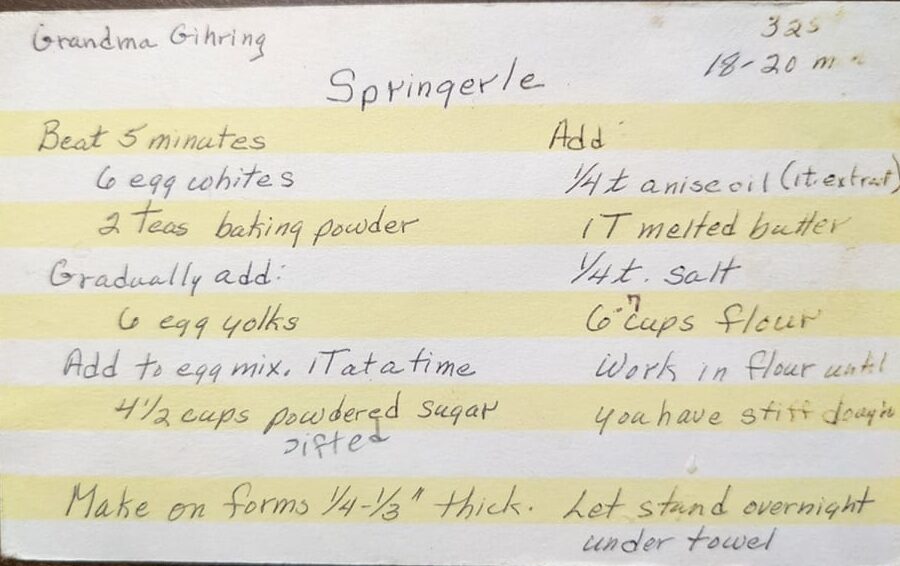 Springerle recipe, courtesy of Anna Boriack