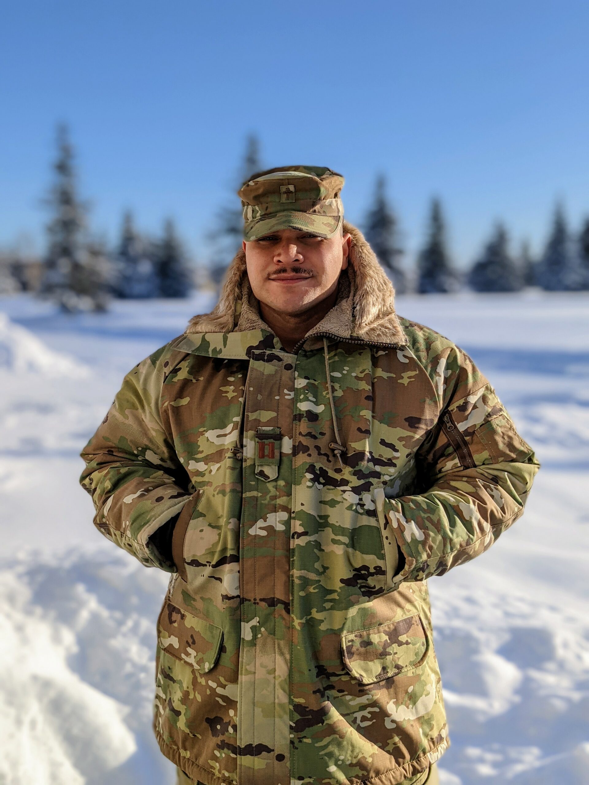 Chaplain Amadeus Gandy in his heavy winter gear.