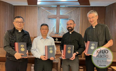 (L-R) Rev. Dr. Joseph Lu, vice president CELC; Rev. Andrew Miao, president, CELC; Rev. Charles Ferry, Asia Regional Director, LCMS OIM; Rev. Dr. Michael Paul